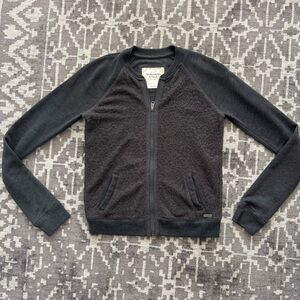 S Abercrombie & Fitch Charcoal Textured Jacket Lace Overlay Bomber style zip